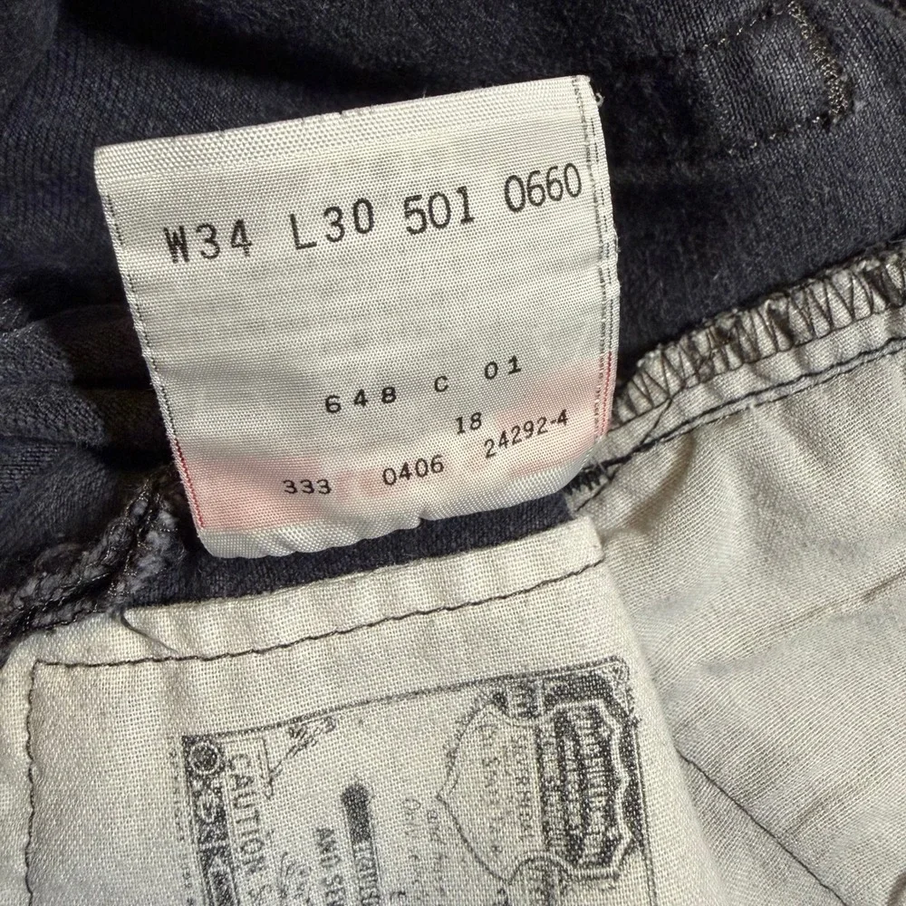 Vintage Levis 501 Original Fit Straight Leg Faded Black Jeans Button Fly 34x30